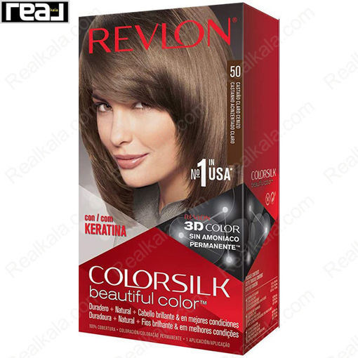 کیت رنگ مو فاقد آمونیاک رولون شماره 50 Revlon Colorsilk Beautiful Hair Color Light Ash Brown