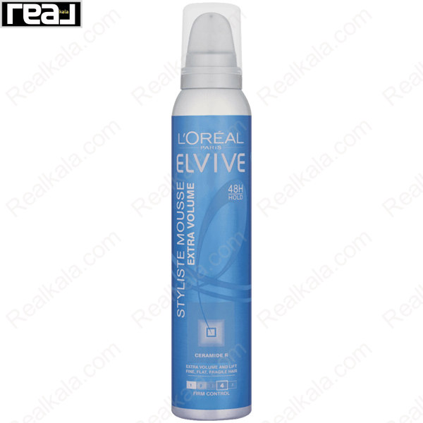 تصویر  موس مو لورال مدل اکسترا ولوم شماره 4 Loreal Elvive Styliste Mousse Extra Volume 200ml