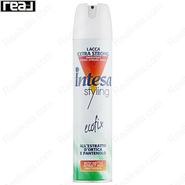 اسپری حالت‌دهنده مو اینتسا Ecofix Extra Strong Hold با عصاره گزنه و پانته‌نول برای حفظ حالت موها