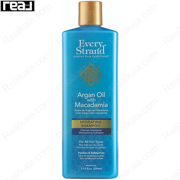 شامپو آبرسان Every Strand Argan Oil with Macadamia Hydrating Shampoo مناسب انواع مو حاوی روغن آرگان و مکادمیا با فرمول فاقد پارابن و سولفات حجم 399 میلی‌لیتر