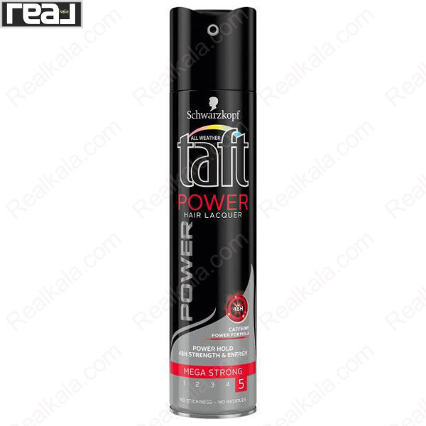 اسپری حالت دهنده مو شوارتسکف Taft All Weather Power با فیکس Mega Strong Level 5 و فرمول کافئین