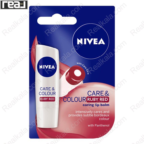 بالم لب رنگی نیوا Care & Colour Ruby Red با رنگ بوردویی ملایم و مراقبت لب‌ها