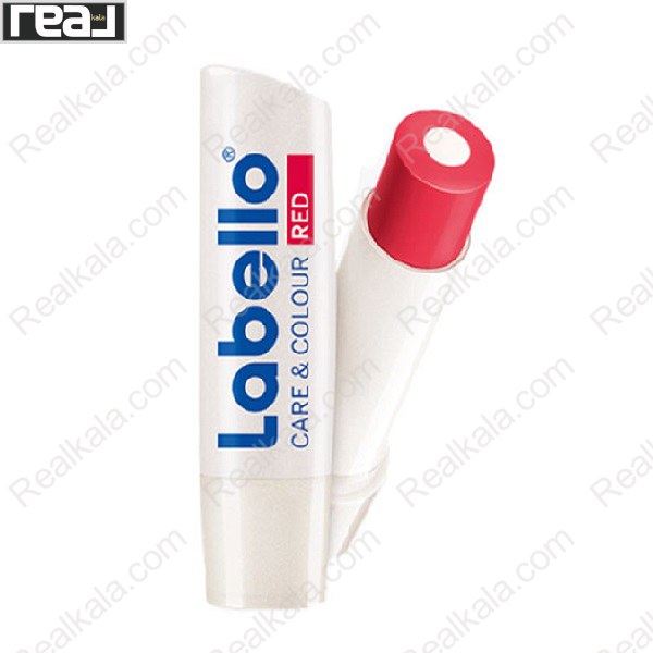 نمای نزدیک بالم لب Labello با هسته سفید و رنگ قرمز