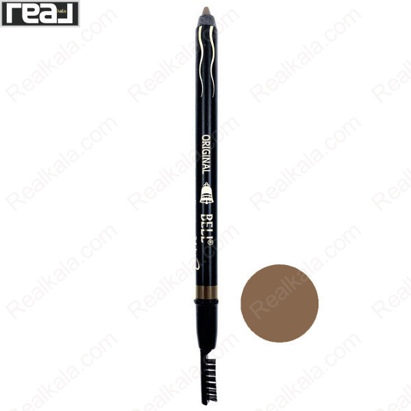 مداد ابرو ضد آب بل مدل Tattoo & Super Waterproof 24hrs شماره 104 با برس انتهایی، بافت مخملی و رنگ قهوه‌ای عسلی، مناسب فرم‌دهی و پر کردن ابرو