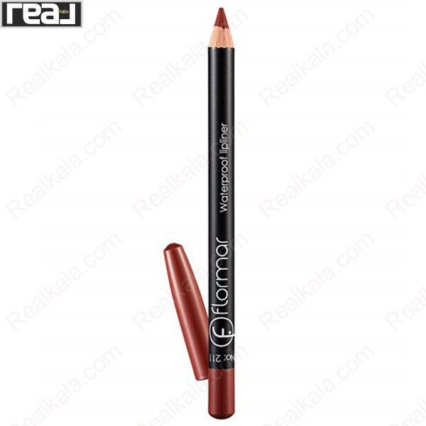 مداد لب ضد آب فلورمار شماره 211 رنگ قهوه‌ای Classical Brown با درپوش باز شده