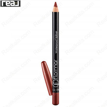 مداد لب ضد آب فلورمار شماره 211 رنگ قهوه‌ای Classical Brown با درپوش باز شده