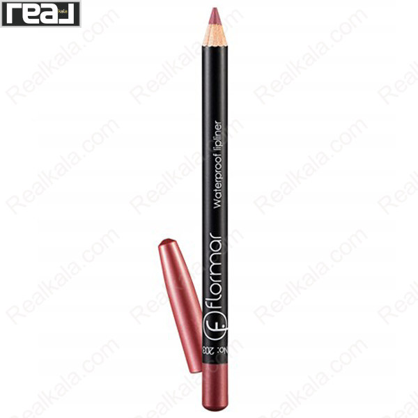 مداد لب ضد آب فلورمار شماره 203 رنگ صورتی Subdued Pink با درپوش باز شده