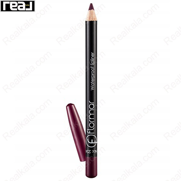 مداد لب ضد آب فلورمار شماره 224 رنگ شرابی تیره Deep Plum با نوک تراشیده و درپوش کنار بدنه