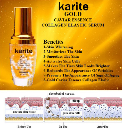 تصویر  سرم صورت کلاژن ساز 8 کاره کاریته Karite Gold Caviar Essence Collagen Elastic 8 IN 1