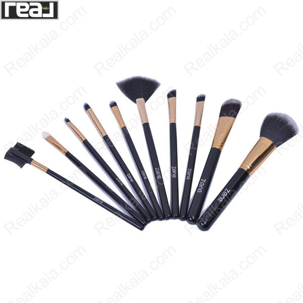 مجموعه براش آرایشی 10 تکه زد وان مدل Z-341 با دسته مشکی و سری طلایی
