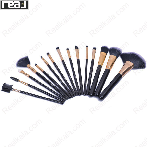 مجموعه براش آرایشی 15 تکه زد وان مدل Z-340 با دسته مشکی و سری طلایی