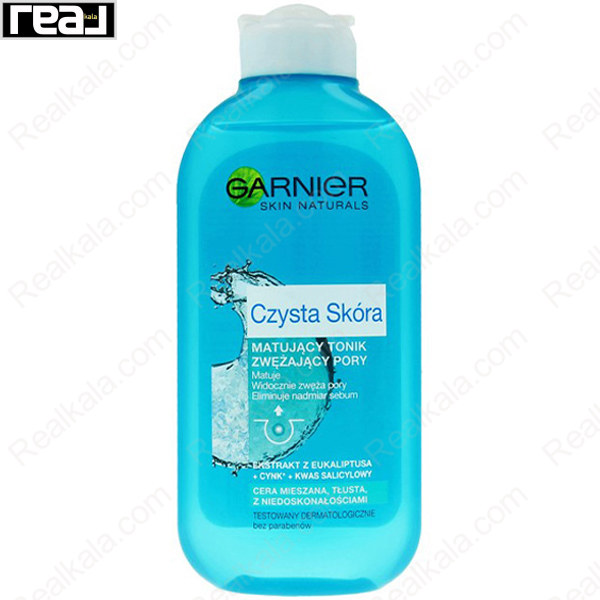 تونر مات‌کننده گارنیر SKIN NATURALS Czysta Skóra با Eucalyptus Extract + Zinc + Salicylic Acid مناسب پوست مختلط و چرب