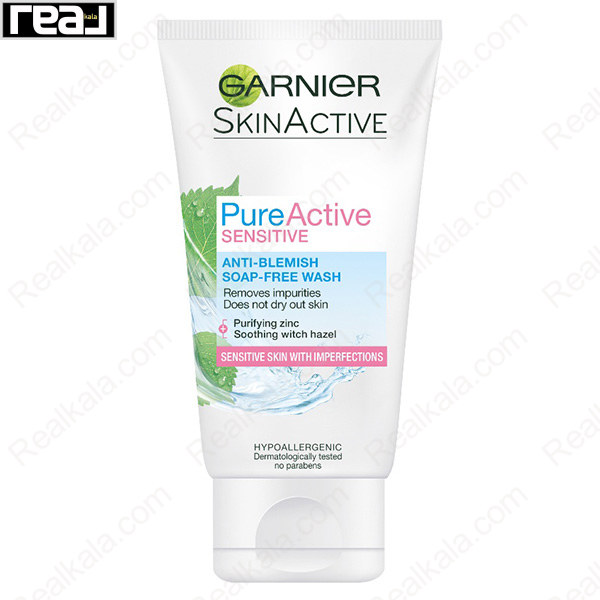 فوم شستشوی بدون صابون گارنیر SkinActive Pure Active Sensitive با زینک و Hamamelis برای پوست حساس و مستعد جوش