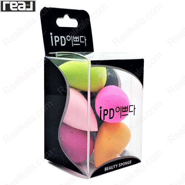 بسته‌بندی پد آرایشی کوچک IPD Beauty Sponge شامل چند پد اشکی رنگی با بافت اسفنجی و سایز کوچک