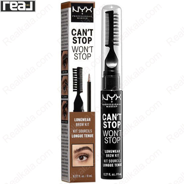 بسته‌بندی جعبه‌ای کیت ابرو نیکس مدل Can’t Stop Won’t Stop رنگ Auburn