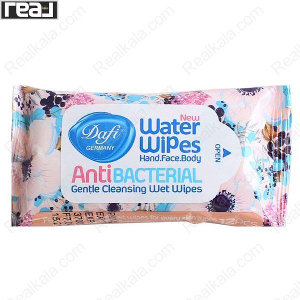 دستمال مرطوب دافی Water Wipes آنتی باکتریال بسته 12 عددی طرح صورتی مناسب دست صورت و بدن