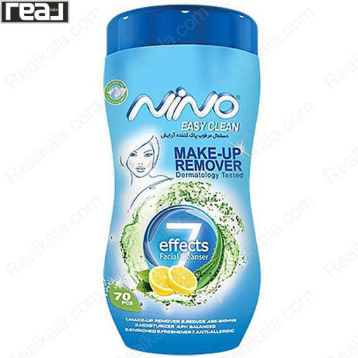 دستمال مرطوب پاک کننده آرایش نینو بسته 70 عددی Nino Make Up Remover Wips 70pcs