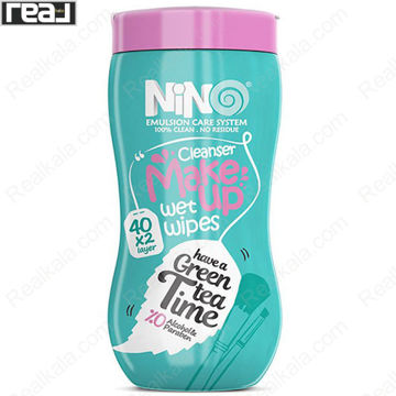 تصویر  دستمال مرطوب آرایش پاک کن چای سبز نینو 40 عددی Nino Cleanser Makeup Green Tea