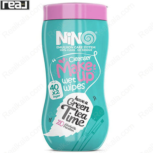 دستمال مرطوب آرایش پاک کن چای سبز نینو 40 عددی Nino Cleanser Makeup Green Tea