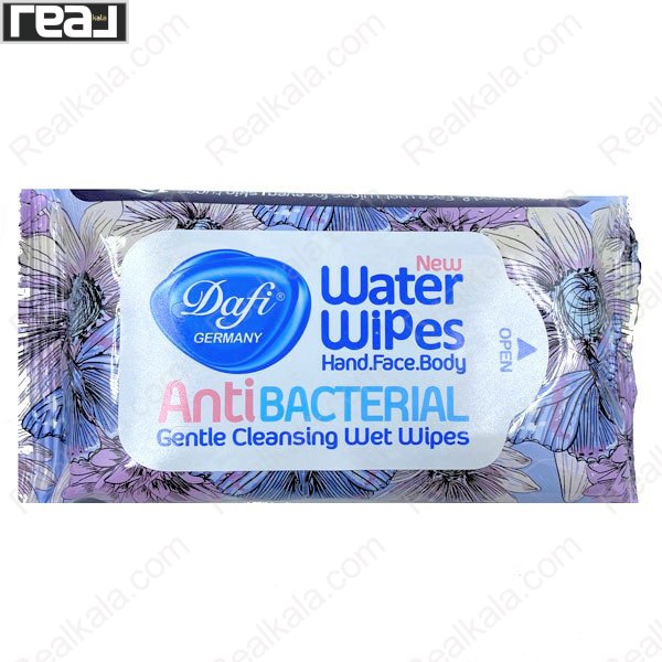 دستمال مرطوب دافی Water Wipes آنتی باکتریال بسته 12 عددی طرح بنفش مناسب دست صورت و بدن