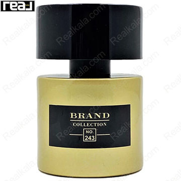 ادکلن برند کالکشن کد 243 کریکه با طراحی استوانه‌ای، بدنه طلایی مات و درپوش مشکی براق بزرگ