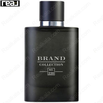 ادکلن برند کالکشن کد 220 آکوا دی جیو پروفومو مردانه با طراحی شیشه مشکی‑مات و درپوش مشکی استوانه‌ای