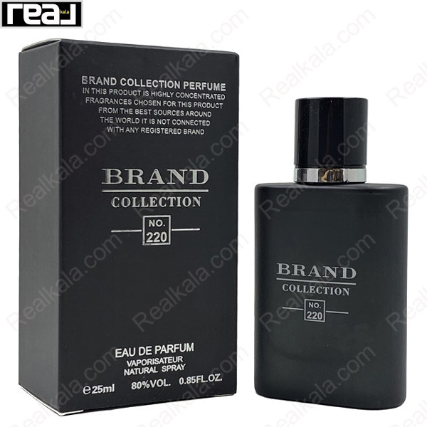 شیشه و جعبه ادکلن برند کالکشن 220 آکوا دی جیو پروفومو مردانه با طراحی مینیمال و بسته‌بندی مشکی