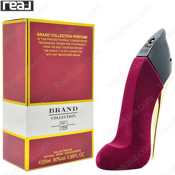 شیشه و جعبه ادکلن برند کالکشن 193 گود گرل ولوت فتال زنانه با طراحی لوکس و بسته‌بندی قرمز