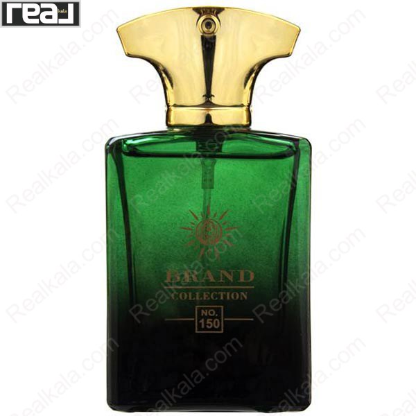 ادکلن برند کالکشن کد 150 آمواج اپیک مردانه با طراحی شیشه سبز‑مشکی گرادیانی و درپوش طلایی تاج‌مانند