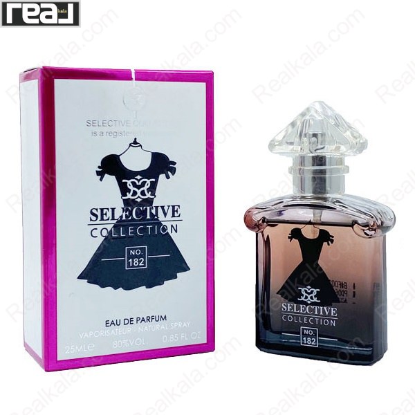بطری و جعبه ادکلن سلکتیو کالکشن کد 182 زنانه La Petite Robe Noire با طراحی هنری و مایع تیره