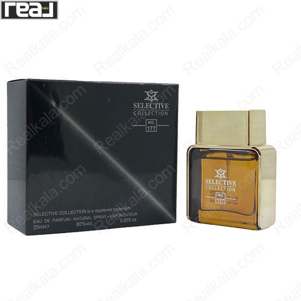 بطری و جعبه ادکلن سلکتیو کالکشن کد 177 مردانه Euphoria Intense با طراحی مشکی–طلایی و مایع کهربایی