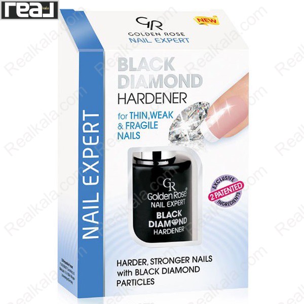 لاک تقویت کننده و سفت کننده ناخن الماس سیاه گلدن رز نیل اکسپرت 11ml همراه با جعبه محصول