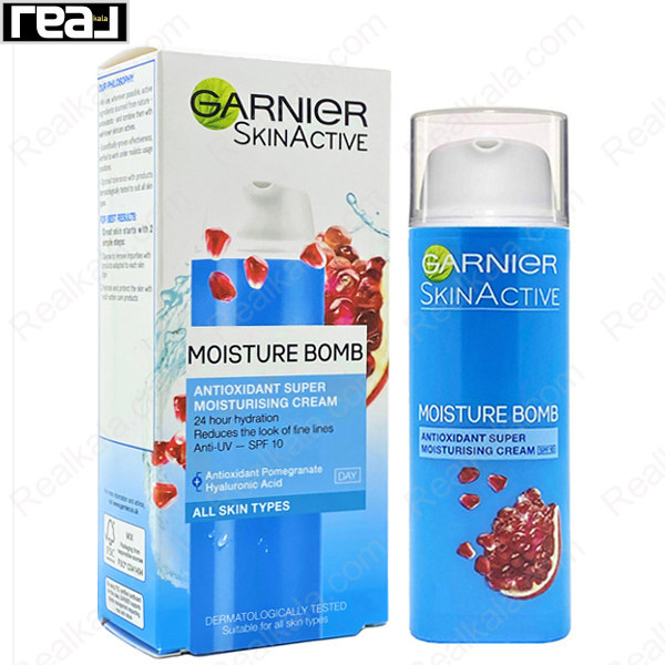 کرم آبرسان گارنیر Moisture Bomb با SPF 10 و عصاره انار، مرطوب‌کننده و آنتی‌اکسیدان