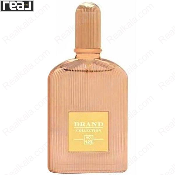 ادکلن برند کالکشن کد 123 ارکید سولیل زنانه با طراحی شیشه رزگلد و درپوش همرنگ