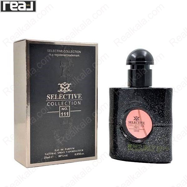 بطری و جعبه ادکلن سلکتیو کالکشن کد 111 زنانه Black Opium با طراحی مشکی و افکت دود