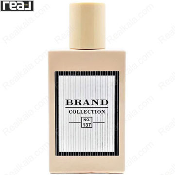 ادکلن برند کالکشن کد 137 گوچی بلوم زنانه با بطری مستطیلی کرم‌رنگ، درپوش هم‌رنگ و لیبل راه‌راه با حاشیه مشکی