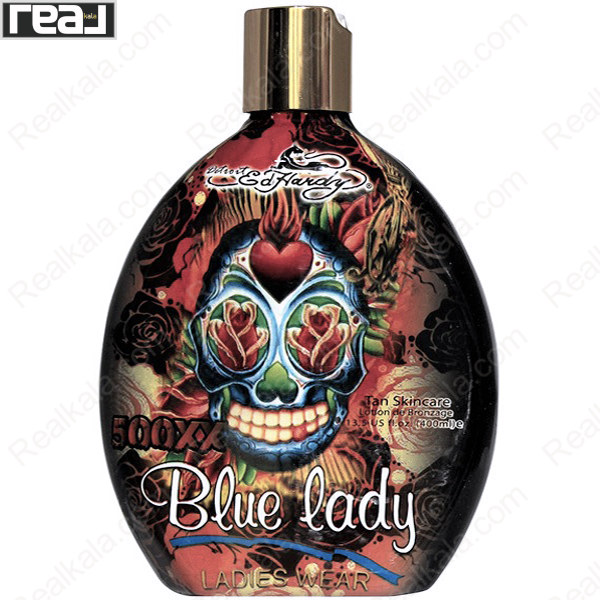 لوسیون سولاریوم اد هاردی Blue Lady 500XX با طراحی جمجمه و گل رز