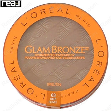تصویر  پودر برنزه کننده صورت و بدن لورال مدل گلام برنز شماره 03 Loreal Paris Glam Bronze Bronzer for Face & Body