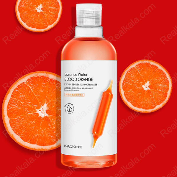 بطری تونر پرتقال خونی ایمیجز با عصاره پرتقال و طراحی تبلیغاتی با تمرکز بر آبرسانی و شادابی پوست