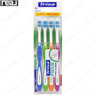 بسته 4 عددی مسواک Trisa Focus Pro Clean با برس متوسط و طراحی سوئیسی برای پاکسازی روزانه دندان‌ها