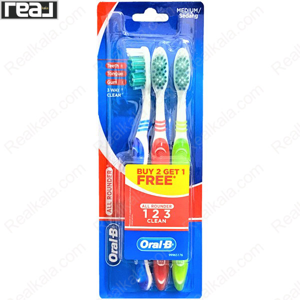 تصویر  مسواک اورال بی پک سه عددی مدل متوسط Oral-B 1.2.3 Clean Toothbrush Medium