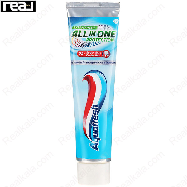 خمیردندان آکوافِرش مدل All in One Protection Extra Fresh با محافظت ۲۴ ساعته در برابر اسید قند و فرمولی خنک‌کننده برای دهانی سالم