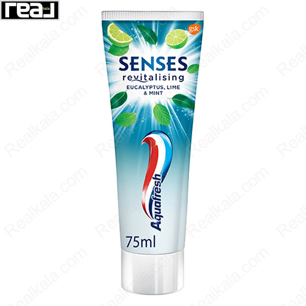 خمیردندان آکوافِرش Senses Revitalising با طعم اکالیپتوس، لیمو و نعنا برای ایجاد طراوت طولانی‌مدت و پاکسازی مؤثر دندان‌ها