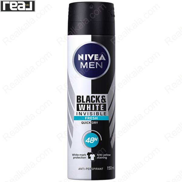 اسپری ضد تعریق مردانه نیوا مدل Black & White Invisible Fresh با محافظت 48 ساعته و جلوگیری از لکه روی لباس