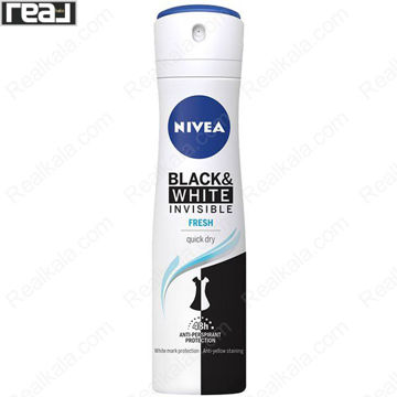 اسپری ضد تعریق نیوا Black & White Invisible Fresh با فرمول Quick Dry و محافظت 48 ساعته و جلوگیری از لکه سفید و زرد روی لباس