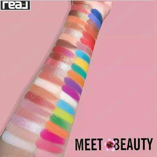 نمونه سواچ رنگ‌های پالت سایه چشم فبل Meet Beauty روی پوست