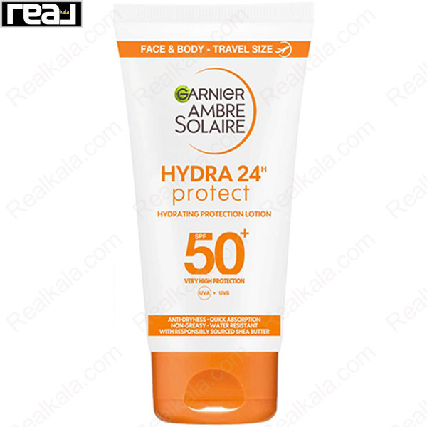 کرم ضد آفتاب و مرطوب‌کننده گارنیر +Ambre Solaire Hydra 24H Protect SPF 50 برای صورت و بدن با شی باتر