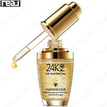 سرم 24K Gold Skin Care بیوآکوا با قطره‌چکان و طراحی طلایی