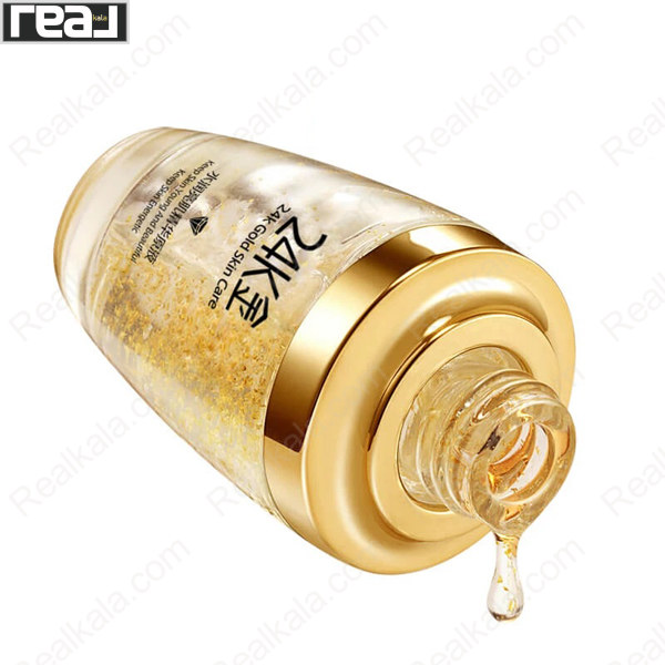 نمای نزدیک سرم BIOAQUA 24K Gold Skin Care با ذرات طلایی داخل بطری