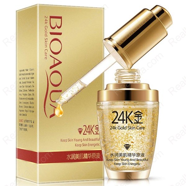 سرم طلا 24K بیوآکوا همراه با جعبه طلایی و قطره‌چکان محصول